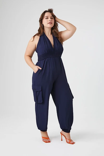 Plus Size Plunging Halter Jumpsuit