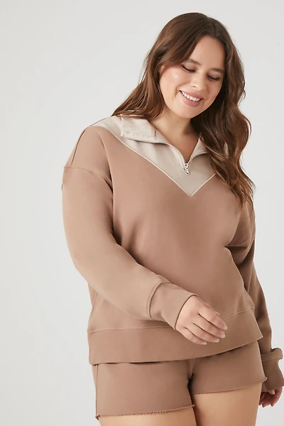 Plus Size Colorblock Half-Zip Pullover