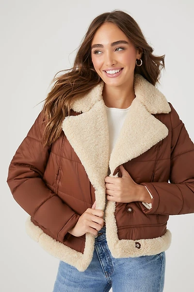 Faux Shearling Quilted Bomber Jacket