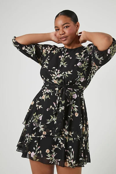 Plus Size Floral Ruffle Mini Dress