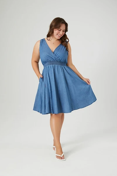 Plus Size Denim Fit & Flare Mini Dress