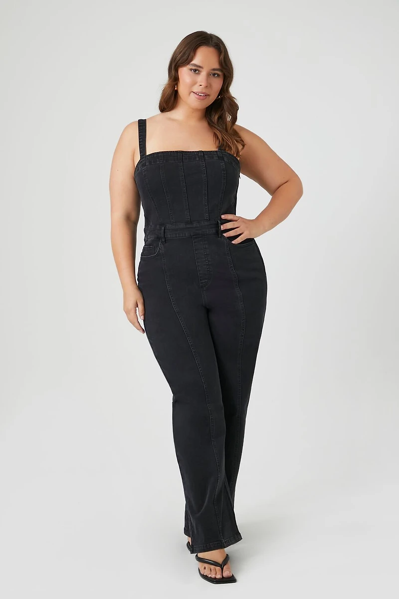 Plus Size Sleeveless Denim Jumpsuit