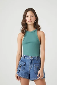 High-Rise Cargo Denim Shorts