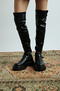 Buckled Faux Leather Knee-High Boots