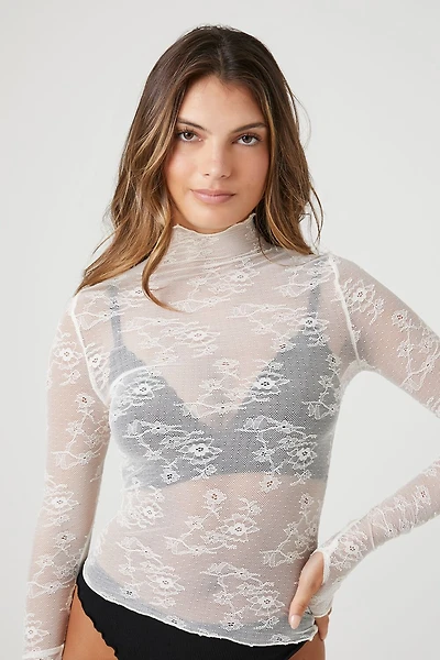 Sheer Lace Mock Neck Top