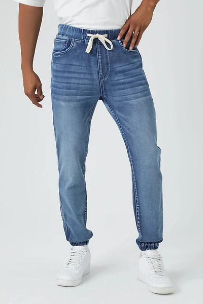 Knit Stretch-Denim Drawstring Joggers