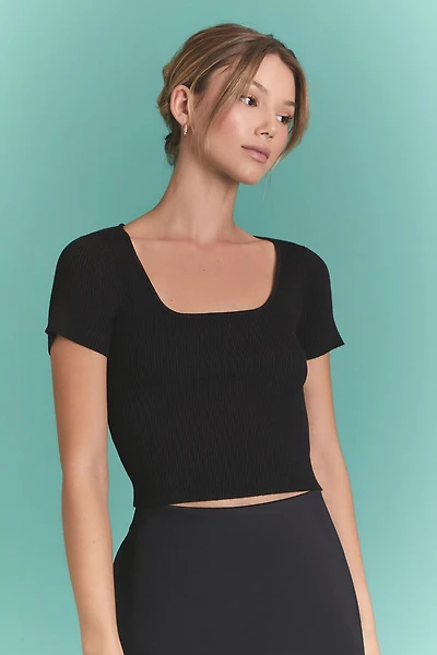Sweater-Knit Square-Neck Crop Top