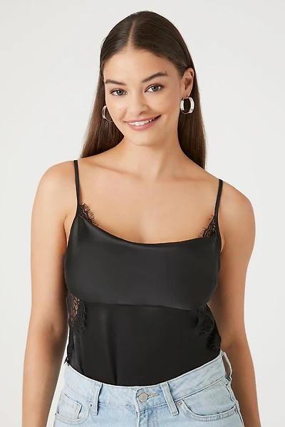 Satin Lace-Trim Bodysuit