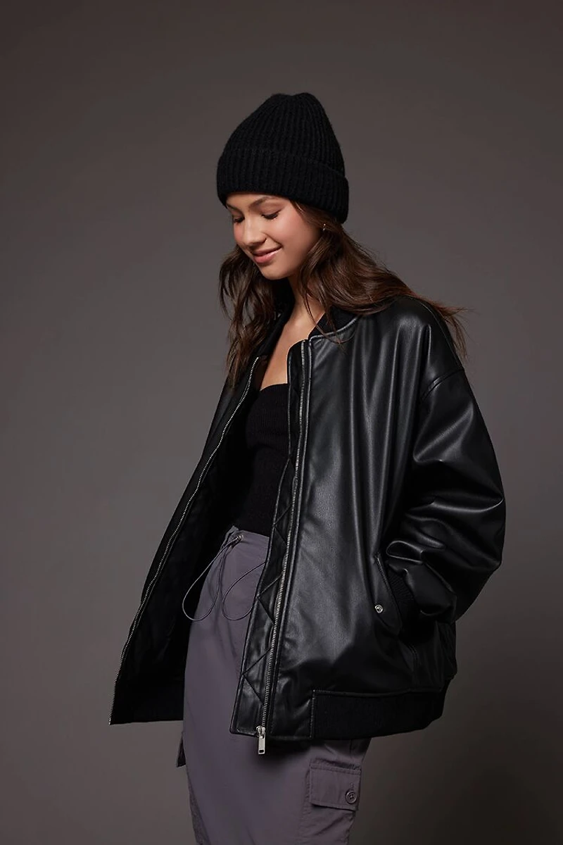 Faux Leather Bomber Jacket