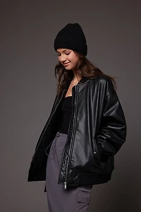 Faux Leather Bomber Jacket