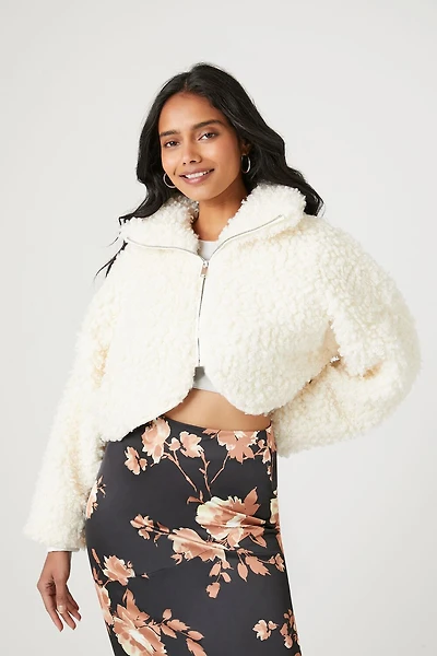 Faux Shearling Cropped Moto Jacket