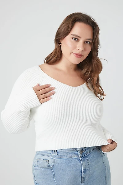 Plus Size Ribbed V-Neck Sweater