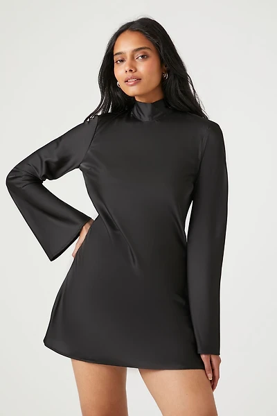 Satin Mock Neck Mini Dress