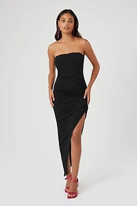 Strapless Ruched Midi Dress