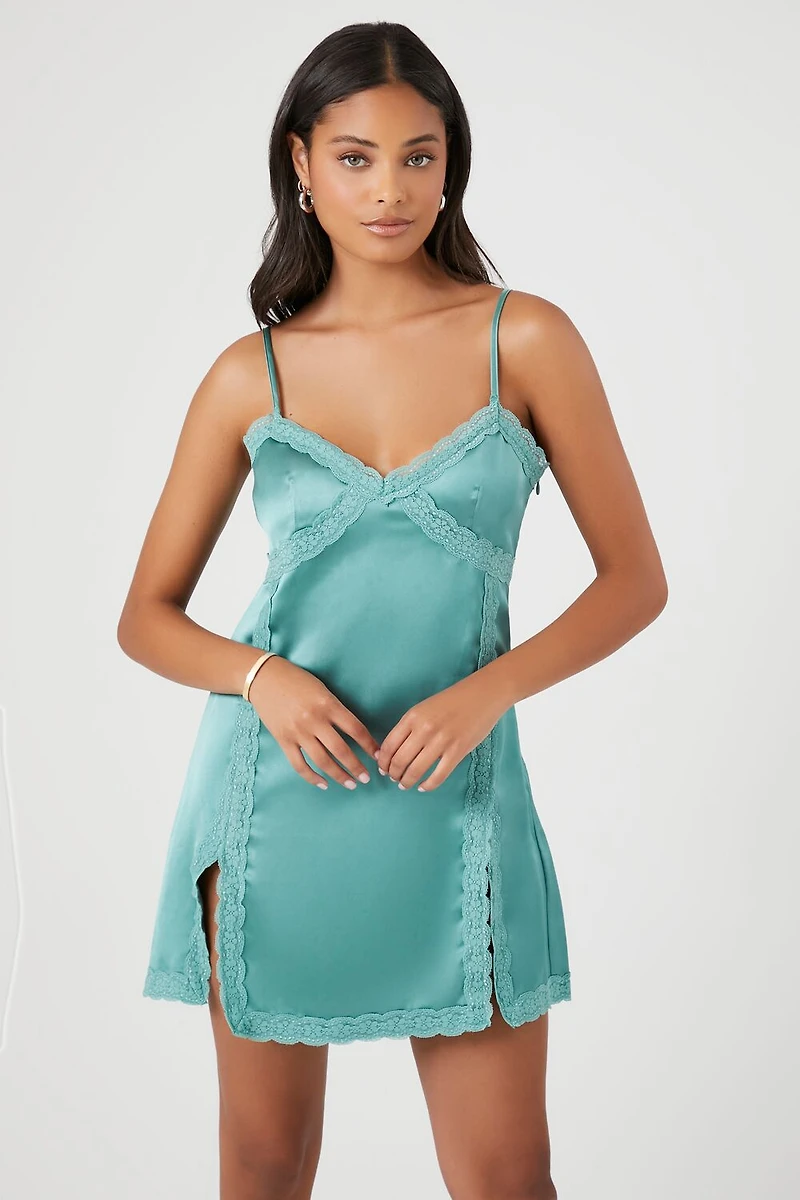 Lace-Trim Slip Mini Dress
