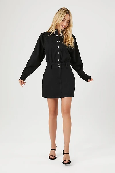 Twill Mock-Neck Mini Dress