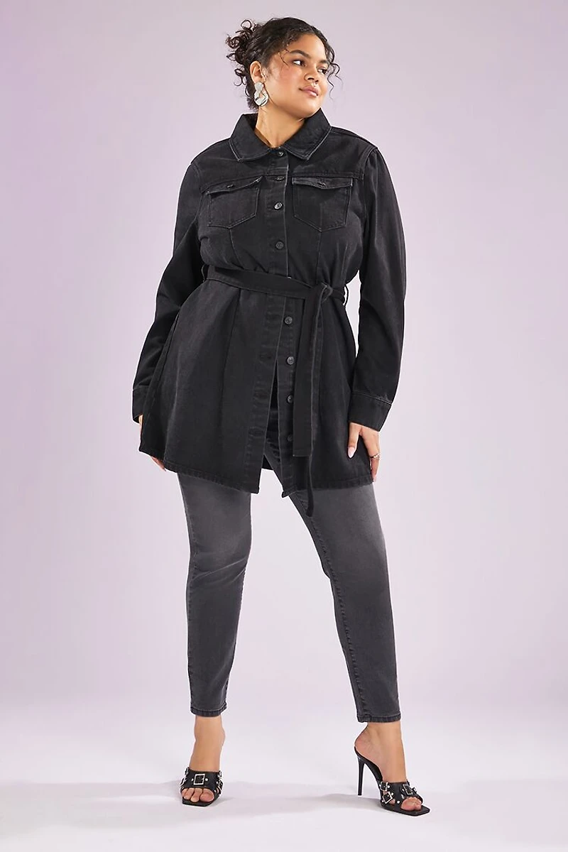 Plus Size Tie-Front Denim Shirt Dress