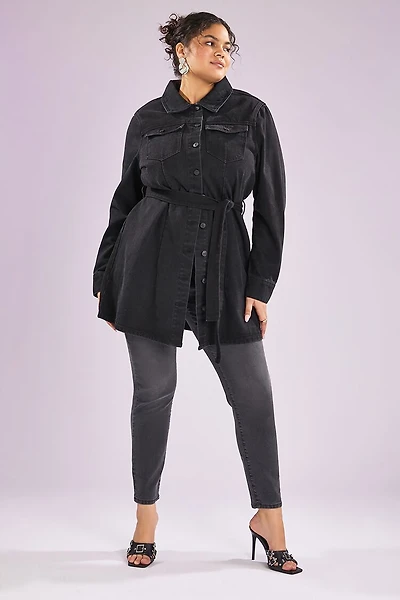 Plus Size Tie-Front Denim Shirt Dress