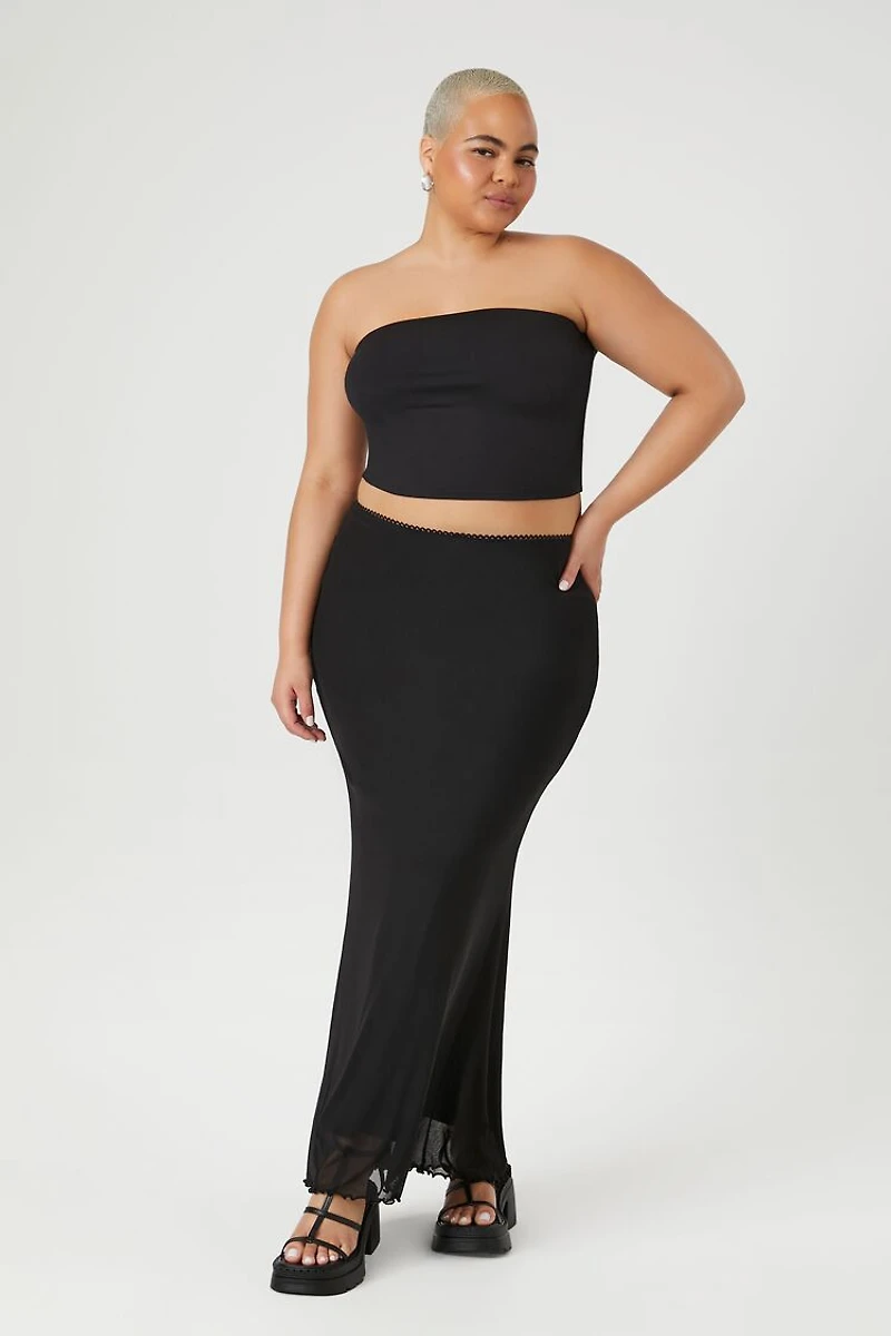 Plus Size Mesh Lettuce-Edge Maxi Skirt