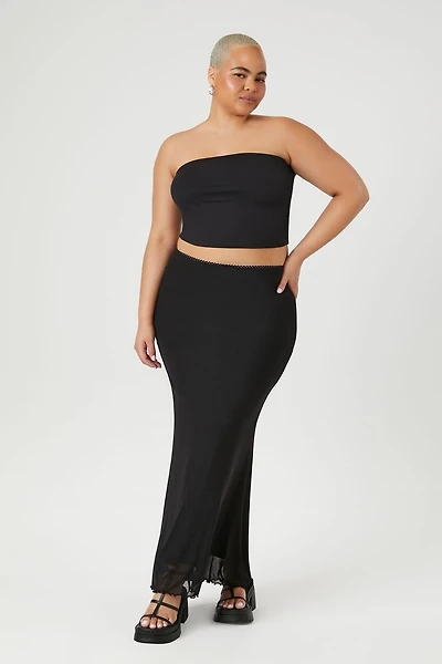 Plus Size Mesh Lettuce-Edge Maxi Skirt