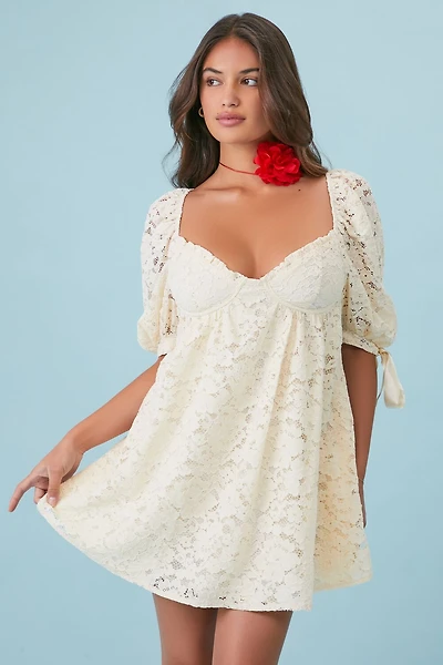 Floral Lace Babydoll Mini Dress