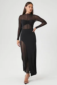 Sheer Mesh Asymmetrical Maxi Dress