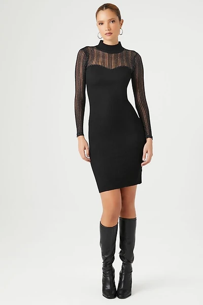 Sweater-Knit Mock Neck Midi Dress
