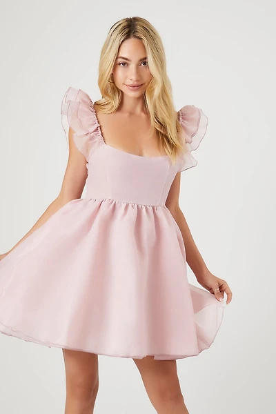 Organza Butterfly-Sleeve Mini Dress