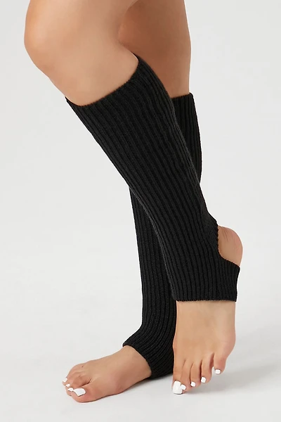 Ribbed Knit Stirrup Leg Warmers