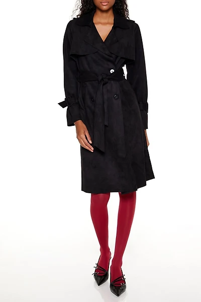 Faux Suede Trench Coat