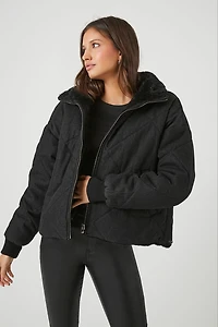 Faux Fur-Trim Quilted Puffer Jacket