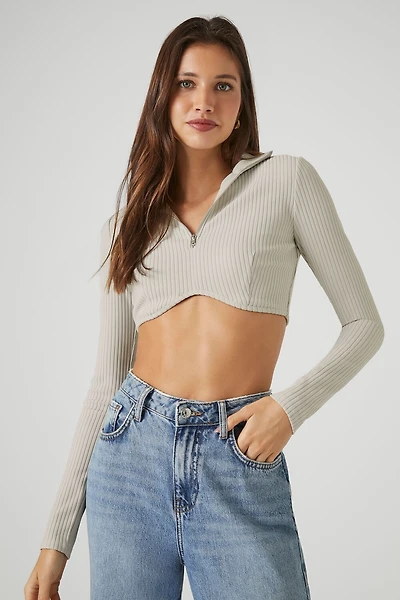 Half-Zip Ribbed Crop Top
