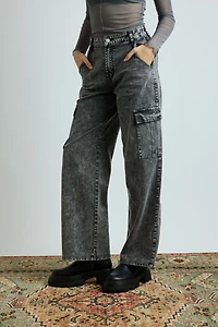 Mineral Wash Wide-Leg Cargo Jeans