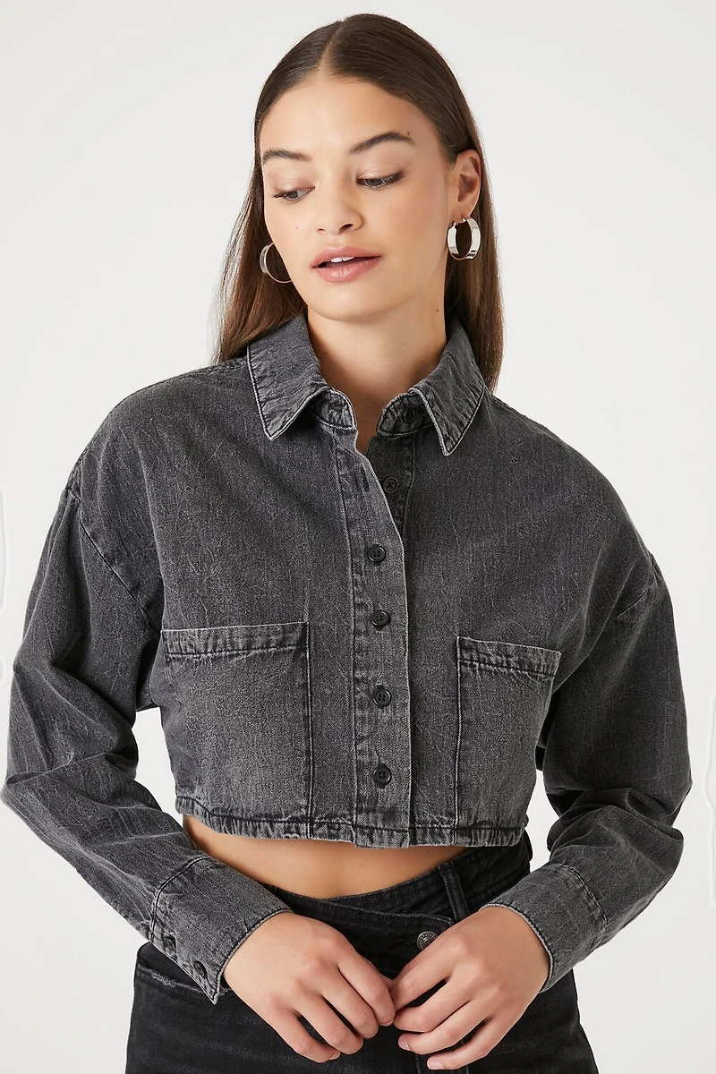 Open-Back Denim Cropped Shirt