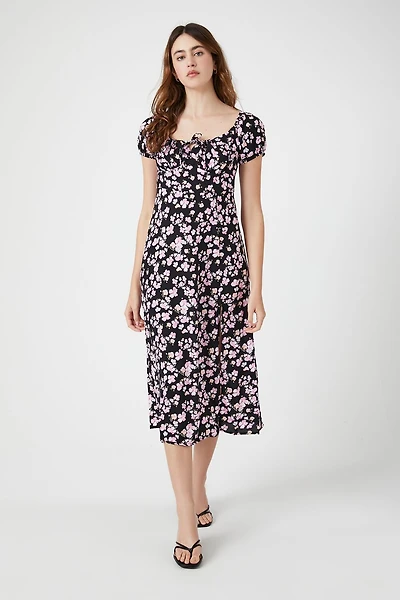 Ditsy Floral Slit Midi Dress