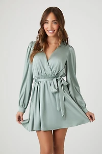 Satin Mock Wrap Mini Dress