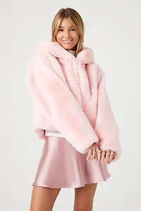 Faux Fur Open-Front Hoodie