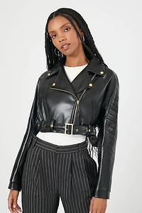 Cropped Faux Leather Moto Jacket
