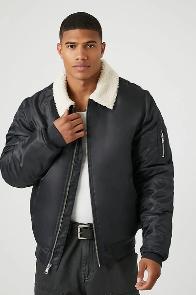 Faux Shearling-Trim Bomber Jacket