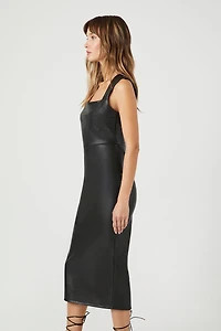 Faux Leather Sleeveless Midi Dress
