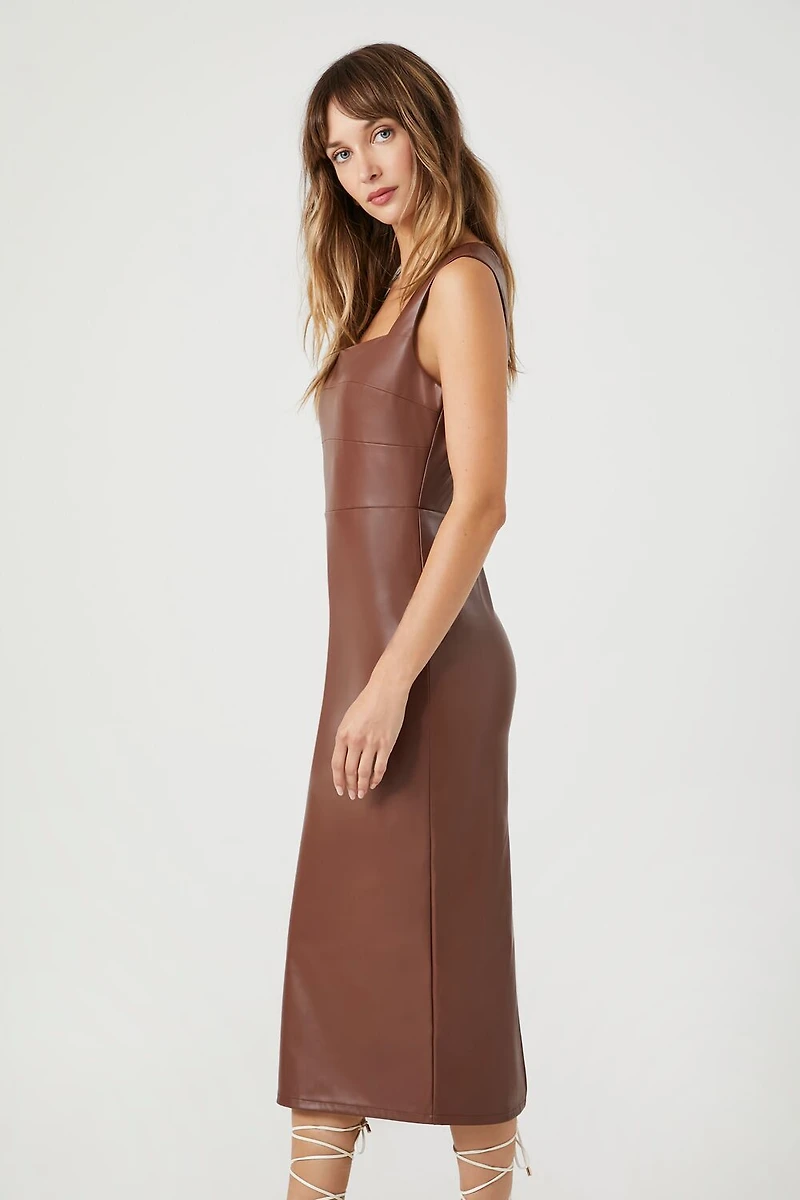 Faux Leather Sleeveless Midi Dress