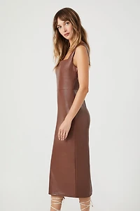 Faux Leather Sleeveless Midi Dress