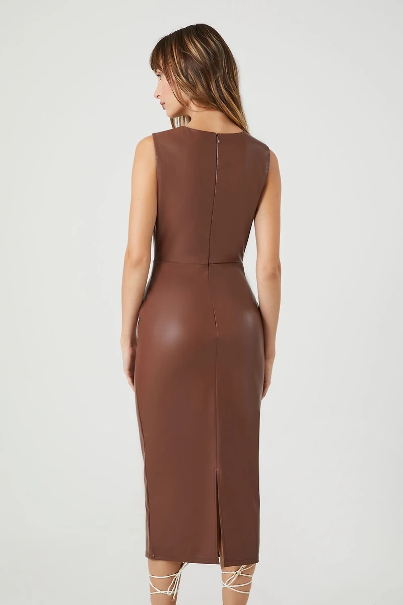 Faux Leather Sleeveless Midi Dress