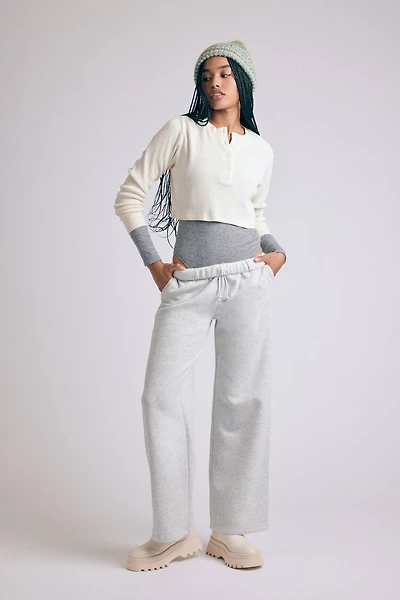 Cotton Ribbed Cropped Henley Top