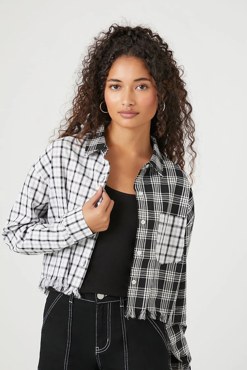 Cropped Plaid Flannel Shirt