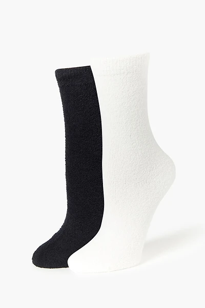 Fuzzy Knit Crew Socks Set - 2 pack