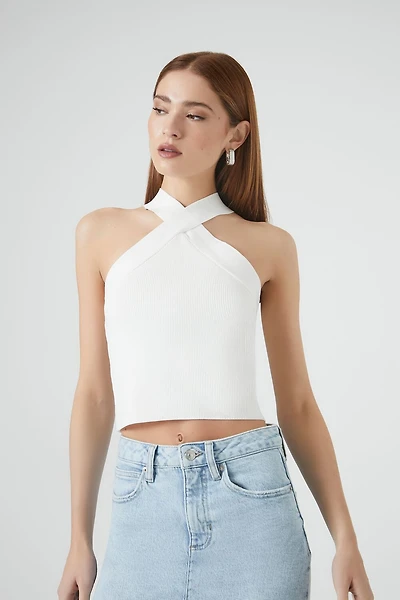 Sweater-Knit Crisscross Crop Top