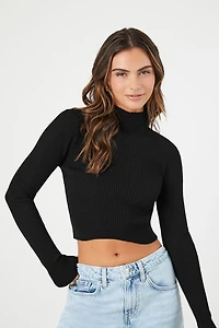 Mock Neck Sweater-Knit Crop Top