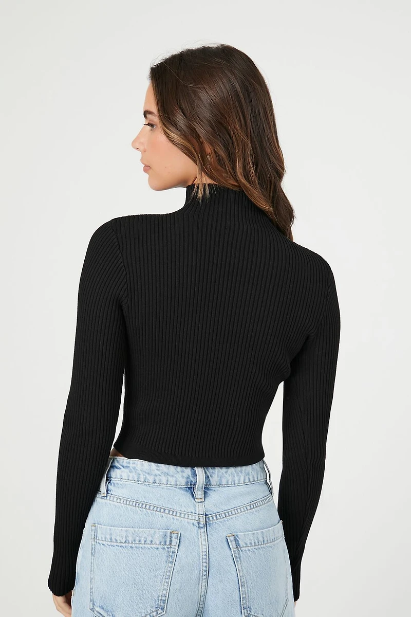Mock Neck Sweater-Knit Crop Top