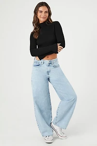 Mock Neck Sweater-Knit Crop Top
